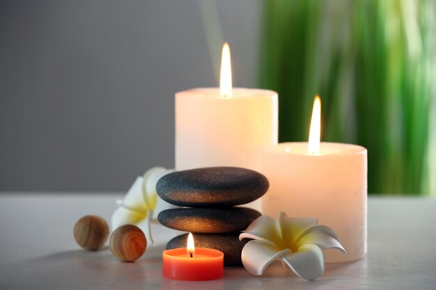 Beautiful spa composition on wooden table