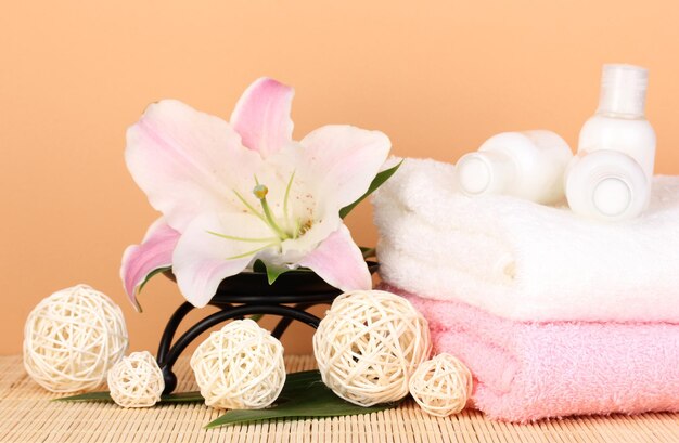 Beautiful spa setting on beige background