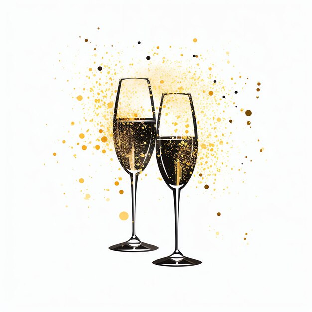 beautiful Sparkling champagne glasses clinking watercolor for celebration new year clipart