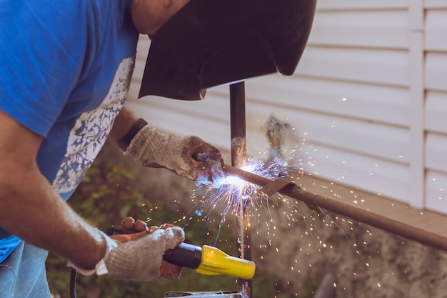 Beautiful sparks from the welding machine