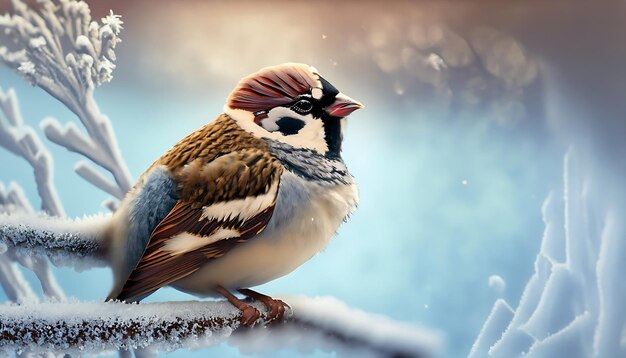 Photo beautiful sparrow bird setting on tree branch