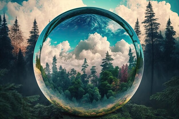 Beautiful spherical clouds forest and blue sky in the background