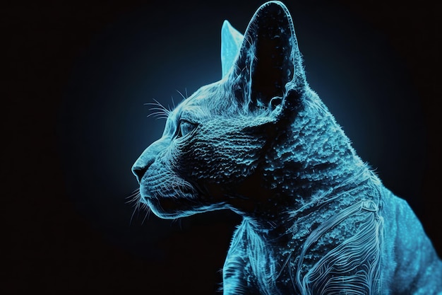 青い色の美しいスフィンクス猫のポートレート ニューラル ネットワークで生成されたアート