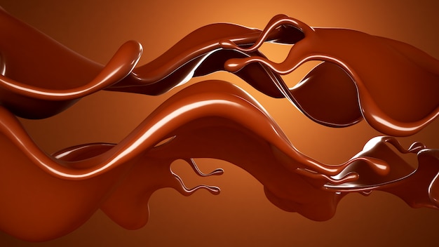 A beautiful splash of chocolate on brown background. 3d rendering.