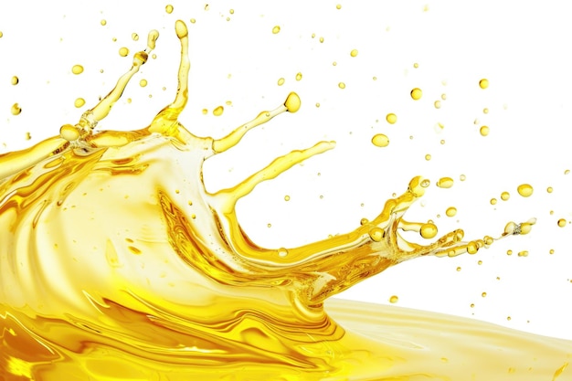 Beautiful splash with drops of sunflower oil isolated on a white background