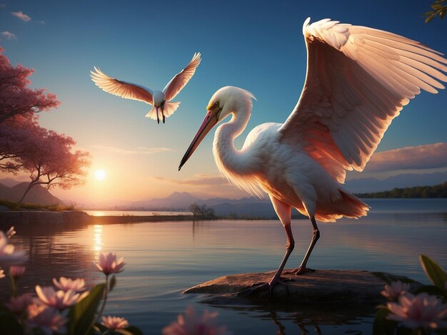 Beautiful Spoonbill in lake