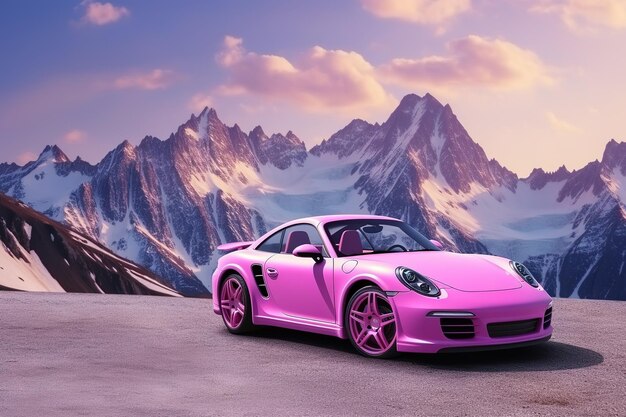 Photo beautiful sport car pink wallpaper mountains view