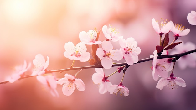 beautiful spring border or background art with pink blossom blurred at the background