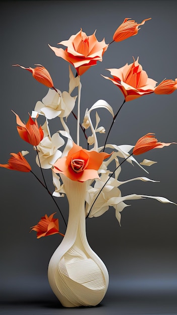 Красивая весенняя композиционная бумага ekibana Цветы, сделанные с использованием техники оригами Вертикальное изображение