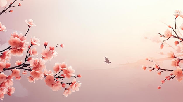 beautiful spring design with flowers and gradient minimalist color for background