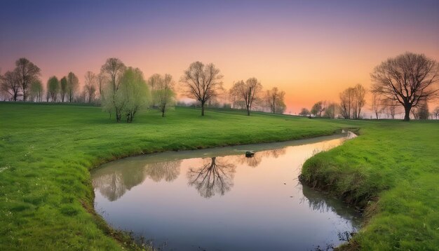 Beautiful spring evening landscape