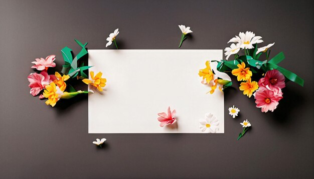 Photo beautiful spring flower composition with blank paper