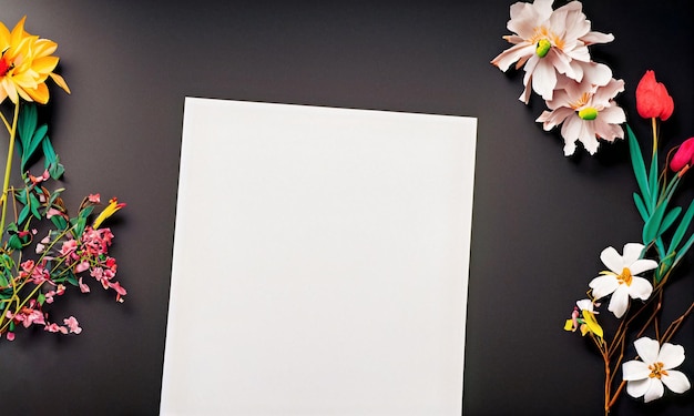 Photo beautiful spring flower composition with blank paper