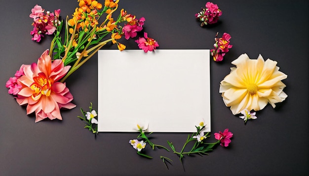 Beautiful spring flower composition with blank paper