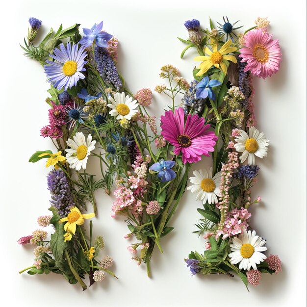 Beautiful spring flowers forming letter M International womens day 8th March