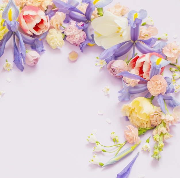 beautiful spring flowers on paper background