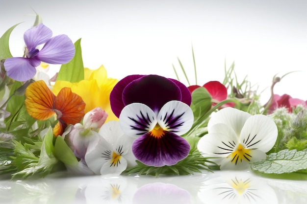 Beautiful spring flowers on a white background pansy viola