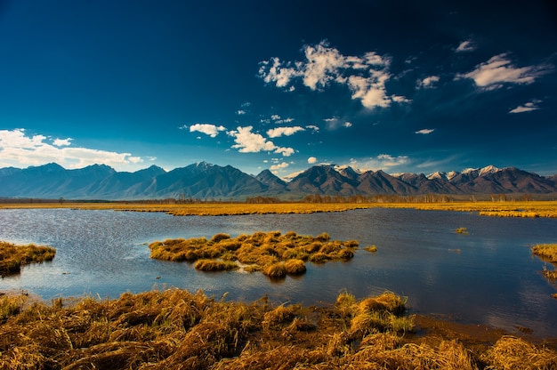 Beautiful spring landscape of the Western Sayan mountains.