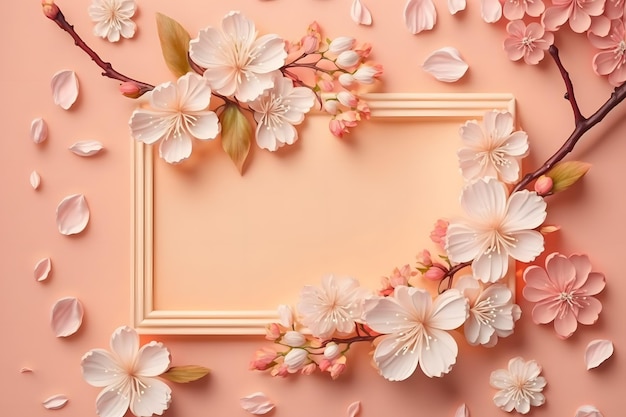 Beautiful spring nature background with lovely blossom, petal a on soft pink background