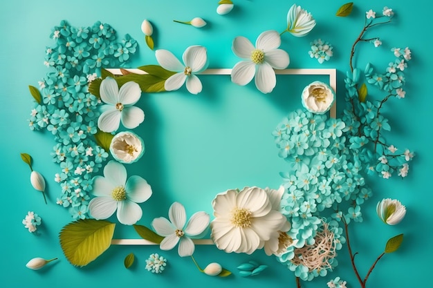 Красивый весенний фон природы с прекрасным цветком, лепесток на бирюзово-синем фоне