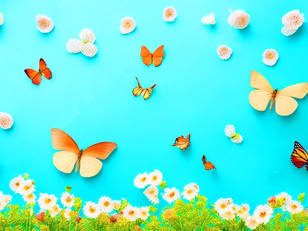 Beautiful spring nature background with lovely blossom petal a on turquoise blue background top