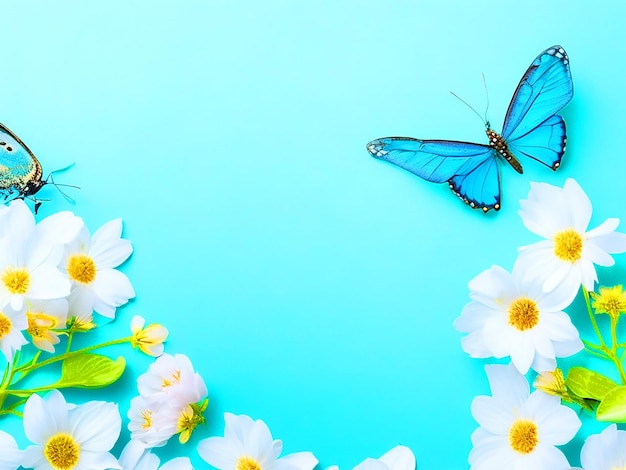 Photo beautiful spring nature background with lovely blossom petal a on turquoise blue background top