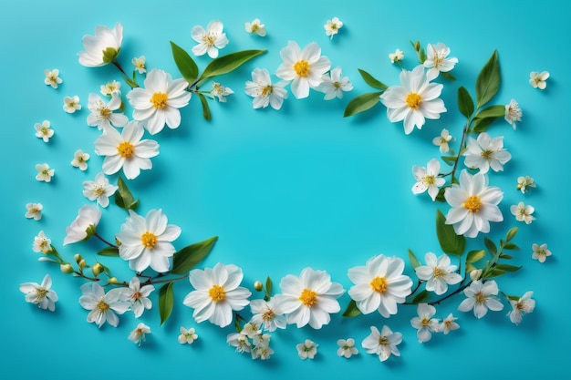 Beautiful spring nature background with lovely blossom petal a on turquoise blue background