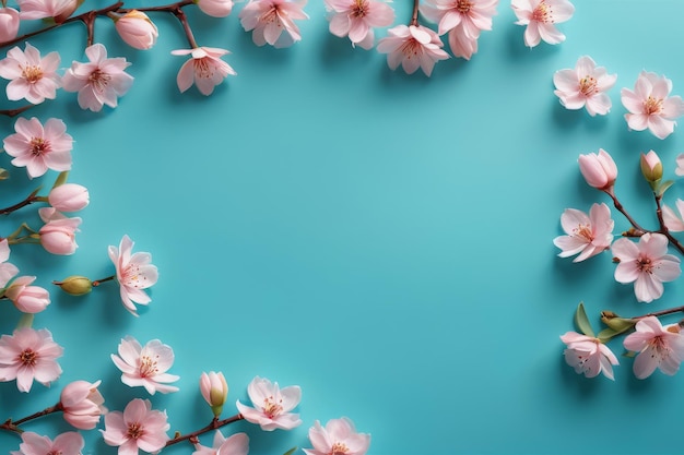 Beautiful spring nature background with lovely blossom petal a on turquoise blue background