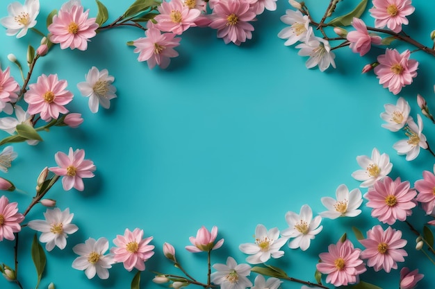 Beautiful spring nature background with lovely blossom petal a on turquoise blue background