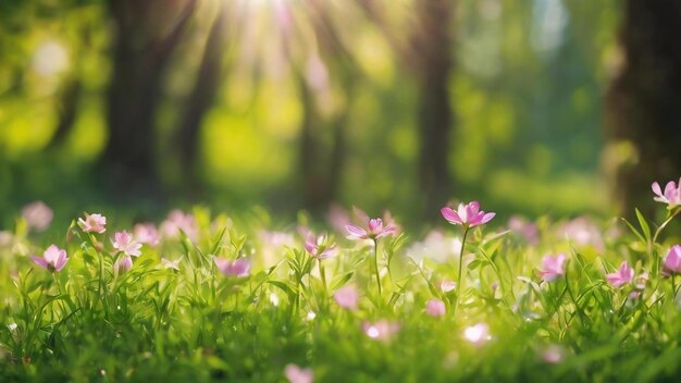 Beautiful spring summer and festive background sunlight spring nature and bokeh closeup green