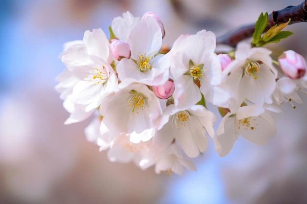 満開の木と白い春の花を持つ美しい春の背景