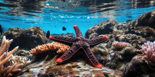 A beautiful starfish around very beautiful coral reef ai generative