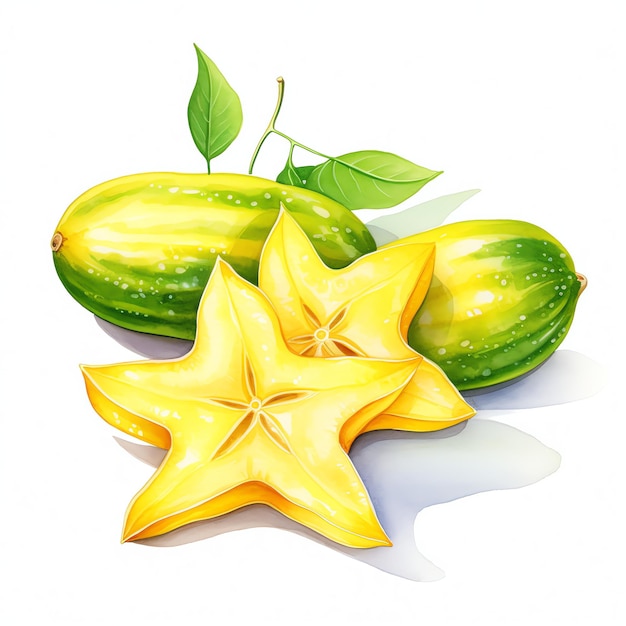 beautiful Starfruit watercolor clipart illustration