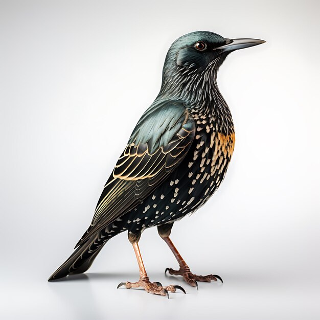 Beautiful starling bird on white background