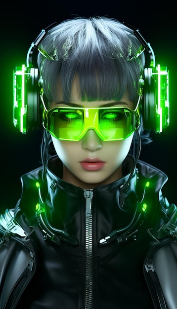 Photo beautiful steampunk girl in futuristic vr glasses realistic 3d model of female cyborg ai generated