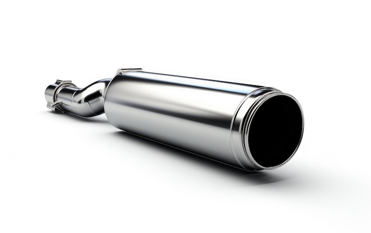 Photo beautiful steel exhaust tip isolated on white background