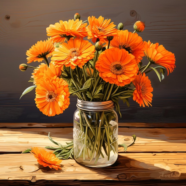 Beautiful still life of field orange calendula flower