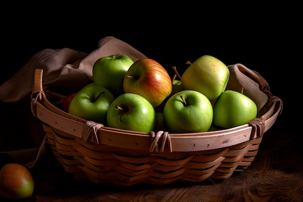Beautiful still life photo of basket with apples