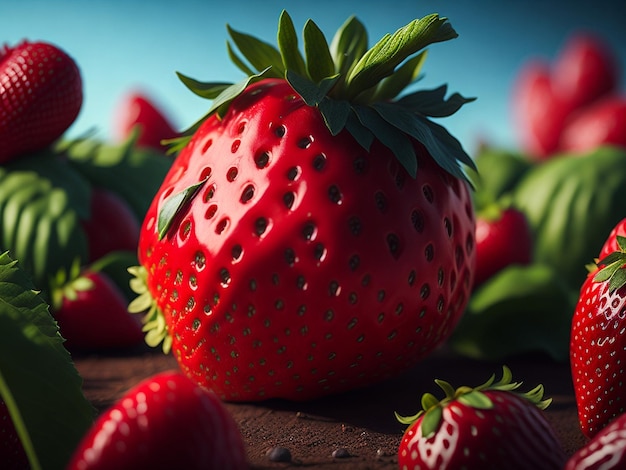 Beautiful strawberry closeup with reflection Macro image of fresh strawberries