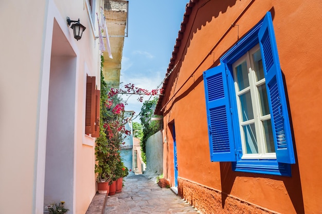 Beautiful street in Athens, Greece. National architecture in the ancient district of Plaka