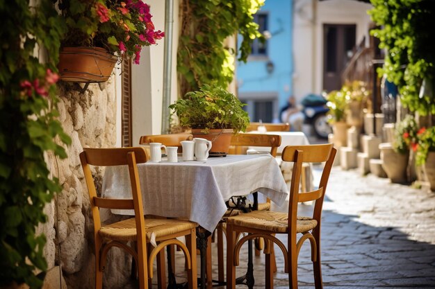 Photo beautiful street cafe and restaurant table and chair on capri island