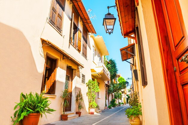 Beautiful street in Rethymno, Crete island, Greece. Travel and vacation