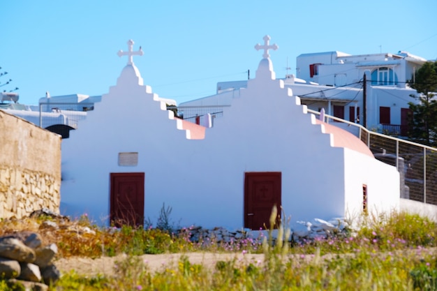 Photo beautiful street view town of mykonos greece island