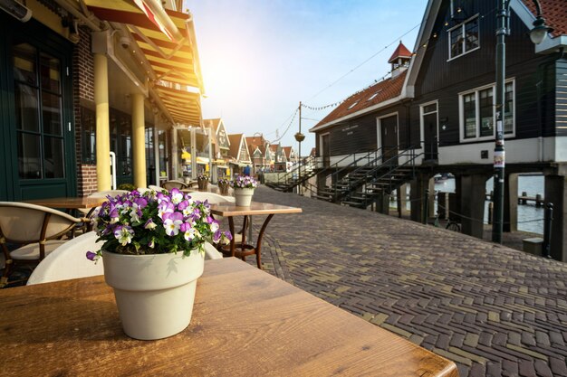 Beautiful streets in fishing village volendam in the netherlands