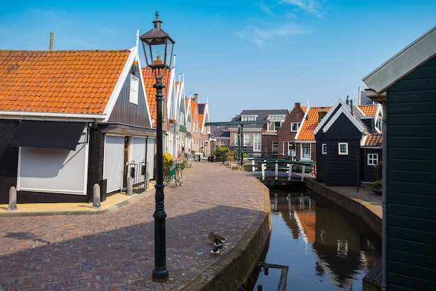 Beautiful streets in fishing village volendam in the netherlands