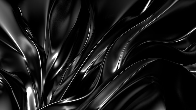 Фото Красивый стильный черный фон со складками, драпировками и завитками. 3d иллюстрации, 3d рендеринг.