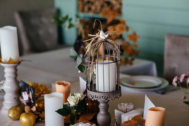 Beautiful stylish festive table decor with candles