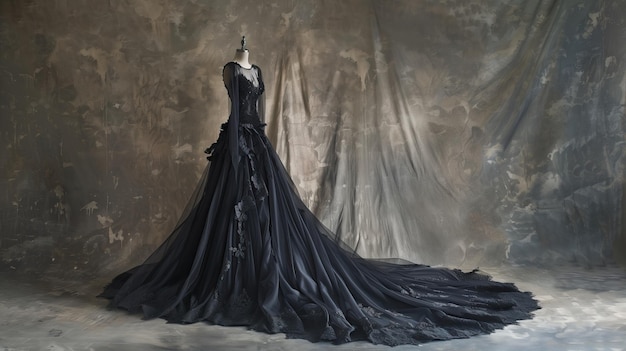 beautiful stylish womens dress in a gothic style in black on a mannequin