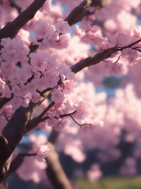 Beautiful Sukura Cherry Blossom in Japan Generative AI Illustration