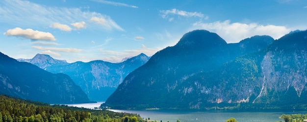 Beautiful summer Alpine lake Hallstatter See panorama view Austria